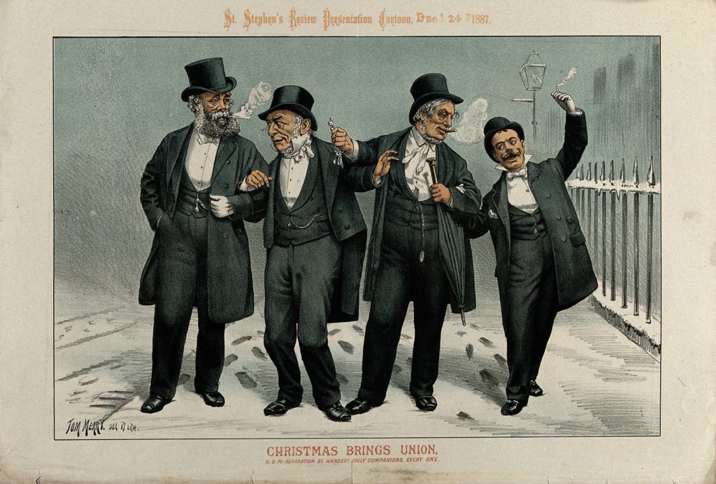 Christmas Brings Union, cartoon, 24 December 1887